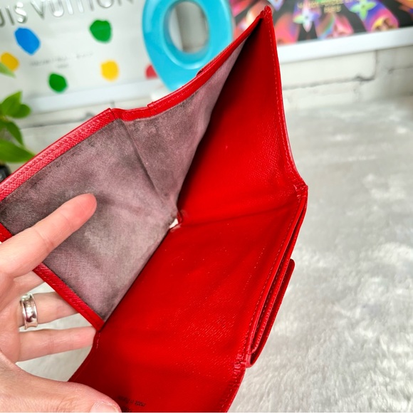 💯Louis Vuitton Red Epi Leather Trifold Wallet custom painted X Kusama dots 🔴⚪️ - Picture 14 of 15